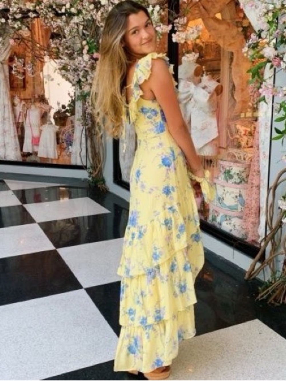 LoveShackFancy Winslow Yellow Floral Ruffle High-Low Dress - Picture 6 of 6